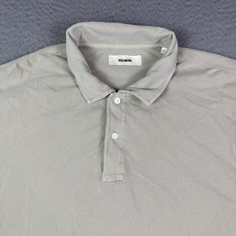 Buck Mason Sueded Cotton Polo Shirt Mens 2XL XXL Gray Taupe Short Sleeve